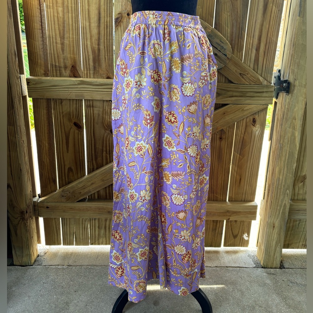New Auguste Purple Floral Cotton Pajama Pants with Pockets Size L